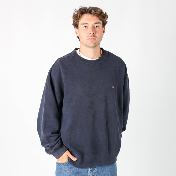 Navy Blue 90s Tommy Hilfiger Sweatshirt (XXL)